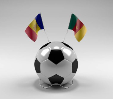 Andorra - Kamerun Futbol Bayrakları, Beyaz Arkaplan - 3D Render