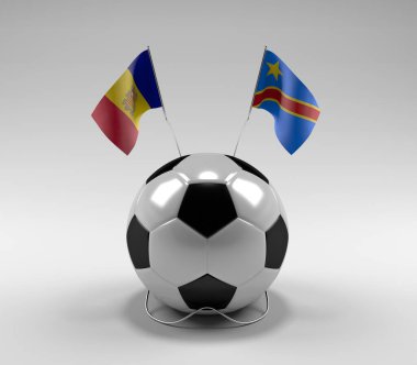 Andorra - Kongo Demokratik Cumhuriyeti Futbol Bayrakları, Beyaz Arkaplan - 3D Render