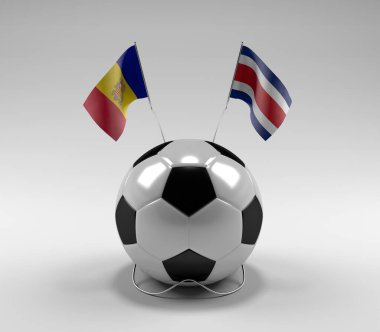 Andorra - Kosta Rika Futbol Bayrakları, Beyaz Arkaplan - 3D Render