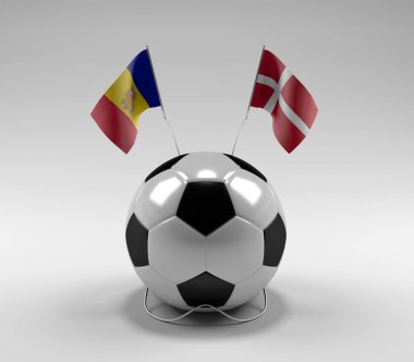 Andorra - Danimarka Futbol Bayrakları, Beyaz Arkaplan - 3D Render