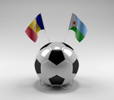 Andorra - Cibuti Futbol Bayrakları, Beyaz Arkaplan - 3D Render