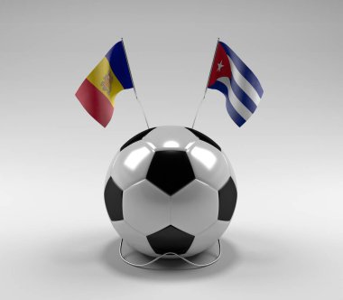 Andorra - Küba Futbol Bayrakları, Beyaz Arkaplan - 3D Render