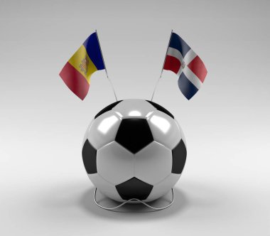 Andorra - Dominik Cumhuriyeti Futbol Bayrakları, Beyaz Arkaplan - 3D Render