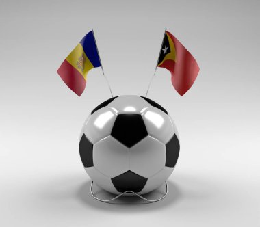Andorra - Doğu Timor Futbol Bayrakları, Beyaz Arkaplan - 3D Render
