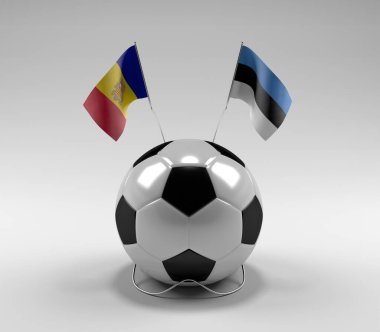 Andorra - Estonya Futbol Bayrakları, Beyaz Arkaplan - 3D Render