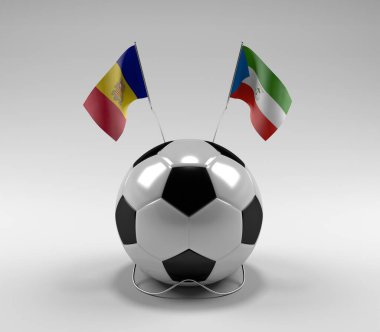 Andorra - Ekvator-Gine Futbol Bayrakları, Beyaz Arkaplan - 3D Render