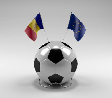 Andorra - Avrupa Birliği Futbol Bayrakları, Beyaz Arkaplan - 3D Render