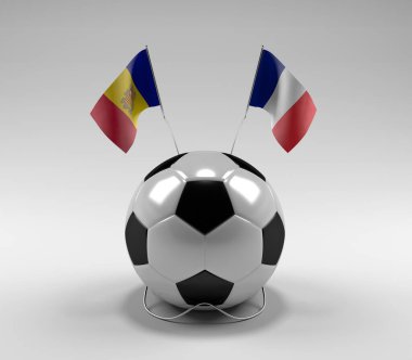 Andorra - Fransa Futbol Bayrakları, Beyaz Arkaplan - 3D Render