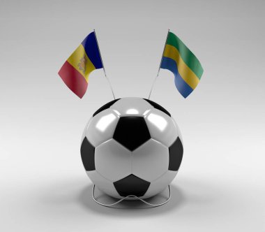 Andorra - Gabon Futbol Bayrakları, Beyaz Arkaplan - 3D Render