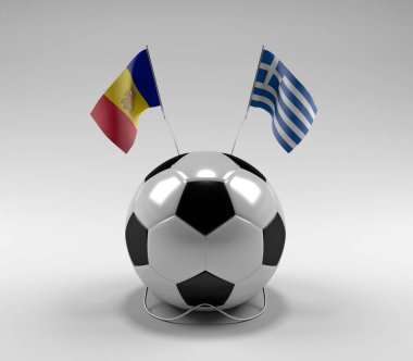 Andorra - Yunanistan Futbol Bayrakları, Beyaz Arkaplan - 3D Render