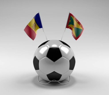 Andorra - Grenada Futbol Bayrakları, Beyaz Arkaplan - 3D Render