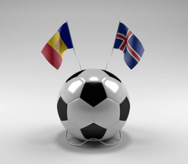 Andorra - İzlanda Futbol Bayrakları, Beyaz Arkaplan - 3D Render