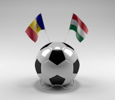 Andorra - Macaristan Futbol Bayrakları, Beyaz Arkaplan - 3D Render