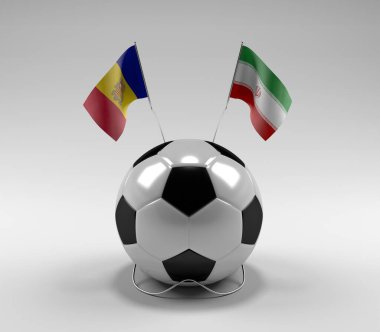Andorra - İran Futbol Bayrakları, Beyaz Arkaplan - 3D Render