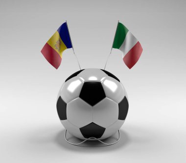 Andorra - İtalya Futbol Bayrakları, Beyaz Arkaplan - 3D Render