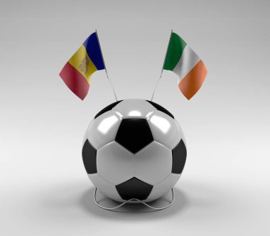 Andorra - İrlanda Futbol Bayrakları, Beyaz Arkaplan - 3D Render