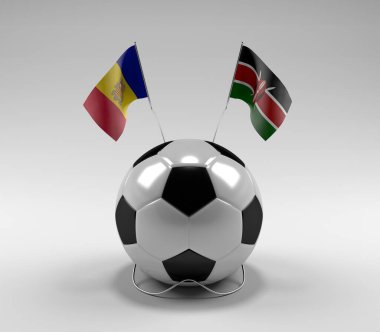 Andorra - Kenya Futbol Bayrakları, Beyaz Arkaplan - 3D Render