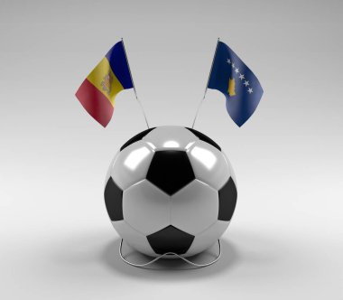 Andorra - Kosova Futbol Bayrakları, Beyaz Arkaplan - 3D Hazırlama