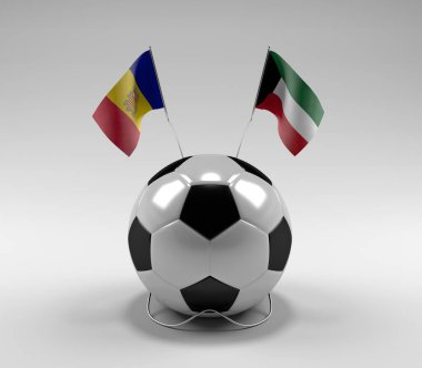 Andorra - Kuveyt Futbol Bayrakları, Beyaz Arkaplan - 3D Render