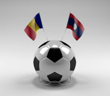 Andorra - Laos Futbol Bayrakları, Beyaz Arkaplan - 3D Render