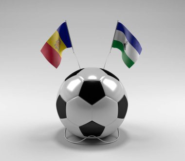 Andorra - Lesotho Futbol Bayrakları, Beyaz Arkaplan - 3D Render