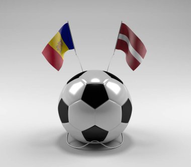 Andorra - Letonya Futbol Bayrakları, Beyaz Arkaplan - 3D Render