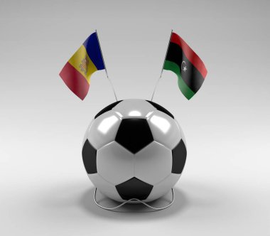 Andorra - Libya Futbol Bayrakları, Beyaz Arkaplan - 3D Render