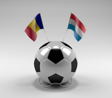 Andorra - Lüksemburg Futbol Bayrakları, Beyaz Arkaplan - 3D Render