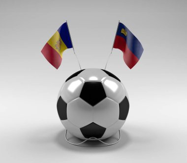 Andorra - Lihtenştayn Futbol Bayrakları, Beyaz Arkaplan - 3D Render