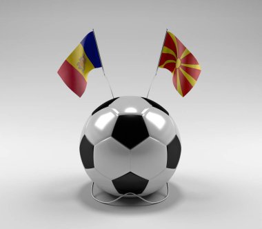 Andorra - Makedonya Futbol Bayrakları, Beyaz Arkaplan - 3D Hazırlama