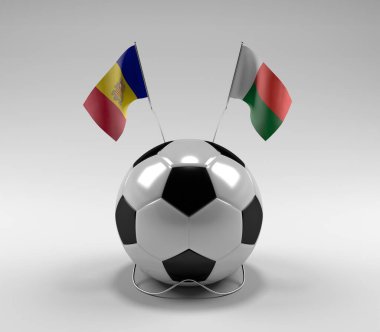 Andorra - Madagaskar Futbol Bayrakları, Beyaz Arkaplan - 3D Render