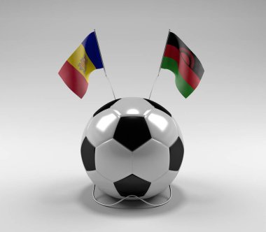 Andorra - Malawi Futbol Bayrakları, Beyaz Arkaplan - 3D Render