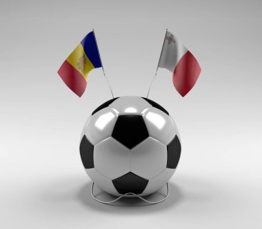 Andorra - Malta Futbol Bayrakları, Beyaz Arkaplan - 3D Render