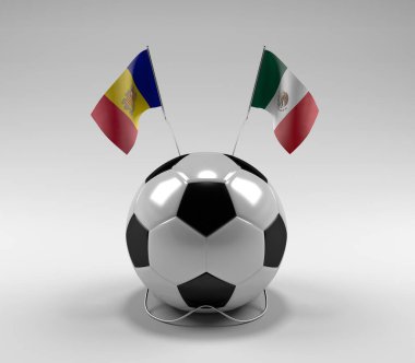 Andorra - Meksika Futbol Bayrakları, Beyaz Arkaplan - 3D Render
