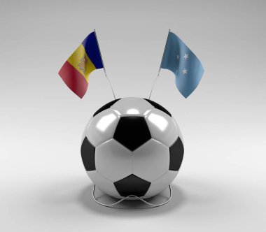 Andorra - Mikronezya Futbol Bayrakları, Beyaz Arkaplan - 3D Render