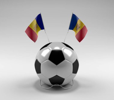 Andorra - Moldova Futbol Bayrakları, Beyaz Arkaplan - 3D Render