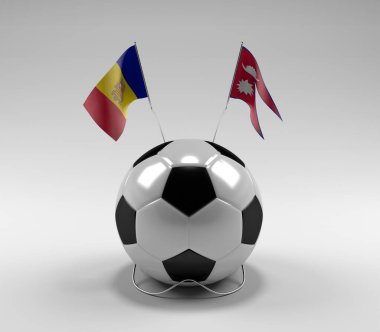 Andorra - Nepal Futbol Bayrakları, Beyaz Arkaplan - 3D Render