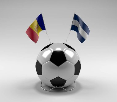 Andorra - Nikaragua Futbol Bayrakları, Beyaz Arkaplan - 3D Render