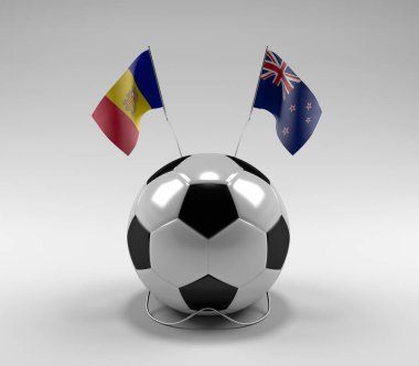 Andorra - Yeni Zelanda Futbol Bayrakları, Beyaz Arkaplan - 3D Render