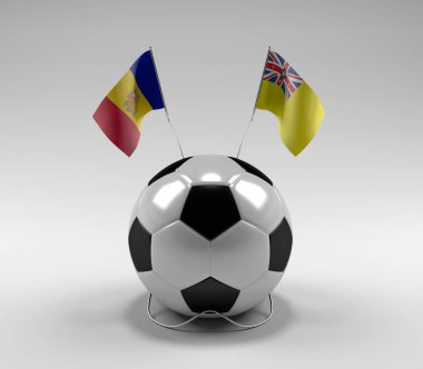 Andorra - Niue Futbol Bayrakları, Beyaz Arkaplan - 3D Render