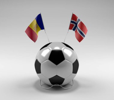 Andorra - Norveç Futbol Bayrakları, Beyaz Arkaplan - 3D Render
