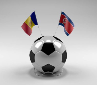 Andorra - Kuzey Kore Futbol Bayrakları, Beyaz Arkaplan - 3D Render