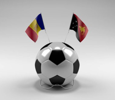 Andorra - Papua-Yeni-Gine Futbol Bayrakları, Beyaz Arkaplan - 3D Render