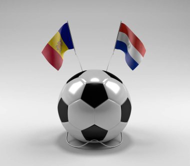 Andorra - Paraguay Futbol Bayrakları, Beyaz Arkaplan - 3D Render