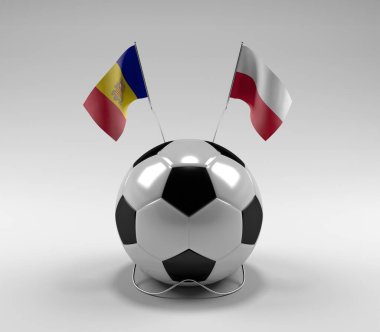 Andorra - Polonya Futbol Bayrakları, Beyaz Arkaplan - 3D Render