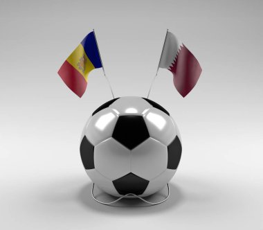 Andorra - Katar Futbol Bayrakları, Beyaz Arkaplan - 3D Render