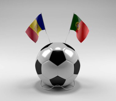Andorra - Portekiz Futbol Bayrakları, Beyaz Arkaplan - 3D Render