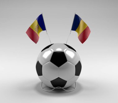 Andorra - Romanya Futbol Bayrakları, Beyaz Arkaplan - 3D Render