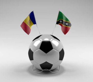 Andorra - Saint-Kitts-and-Nevis Futbol Bayrakları, Beyaz Arkaplan - 3D Render