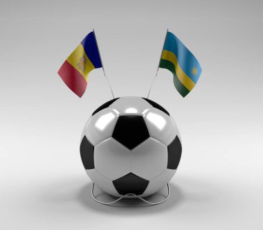 Andorra - Ruanda Futbol Bayrakları, Beyaz Arkaplan - 3D Render